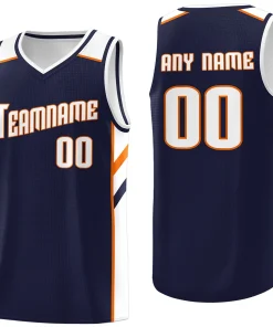 Custom Navy Orange-White Classic Tops Men/Boy Athletic Basketball Jersey