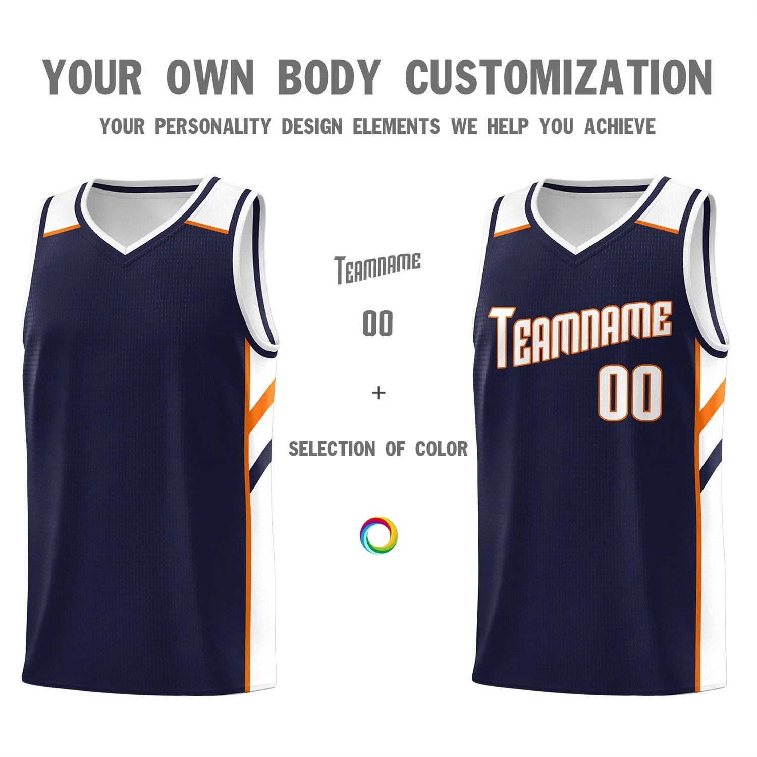 Custom Navy Orange-White Classic Tops Men/Boy Athletic Basketball Jersey - Image 3