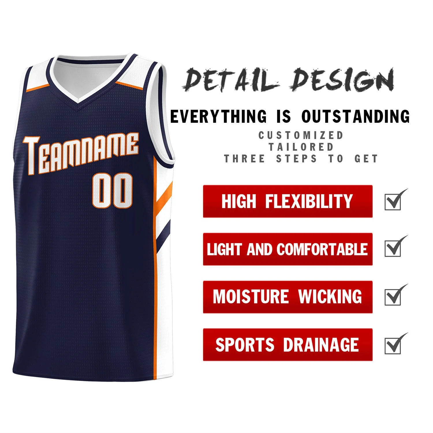 Custom Navy Orange-White Classic Tops Men/Boy Athletic Basketball Jersey - Image 4