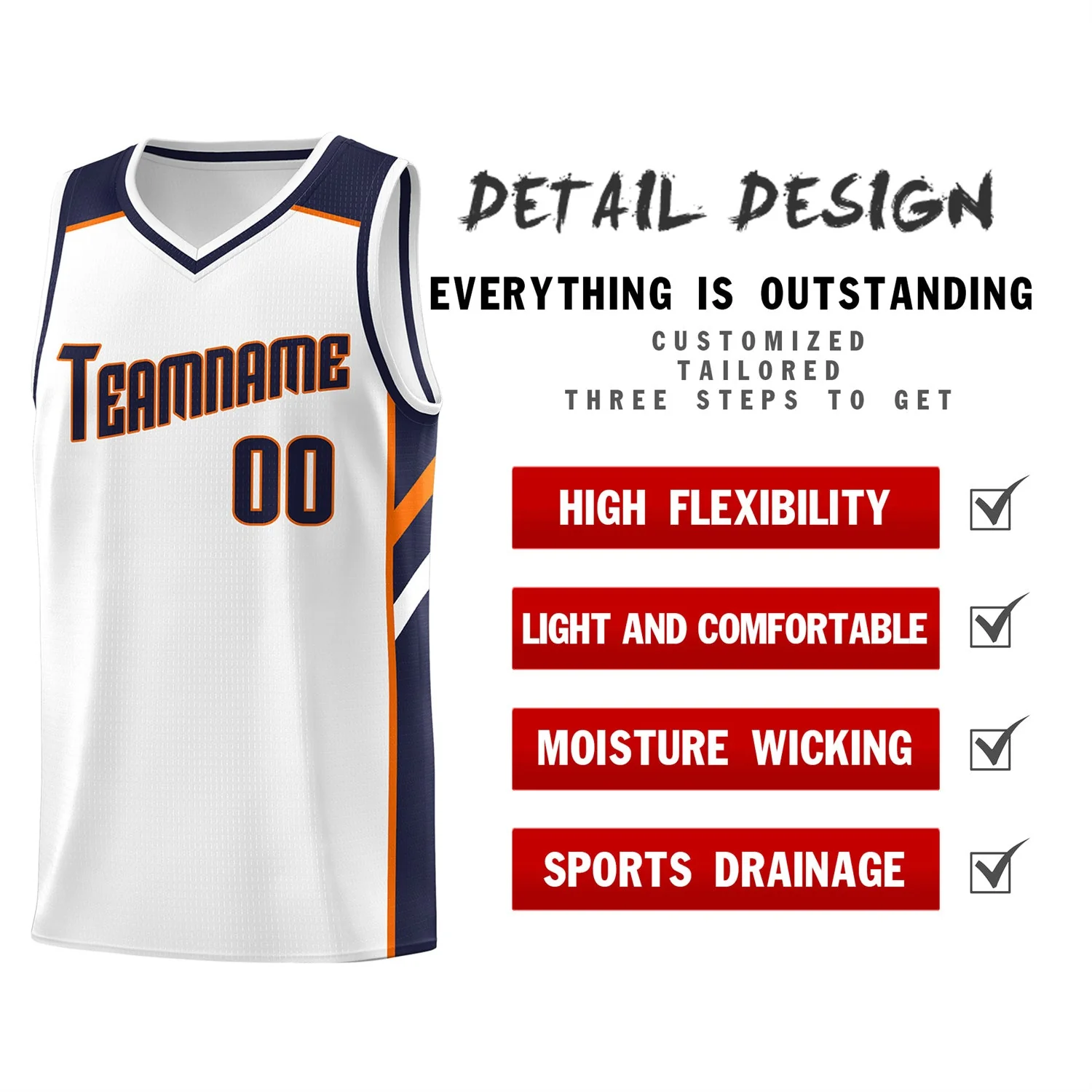 Custom White Navy-Orange Classic Tops Men/Boy Athletic Basketball Jersey - Image 4