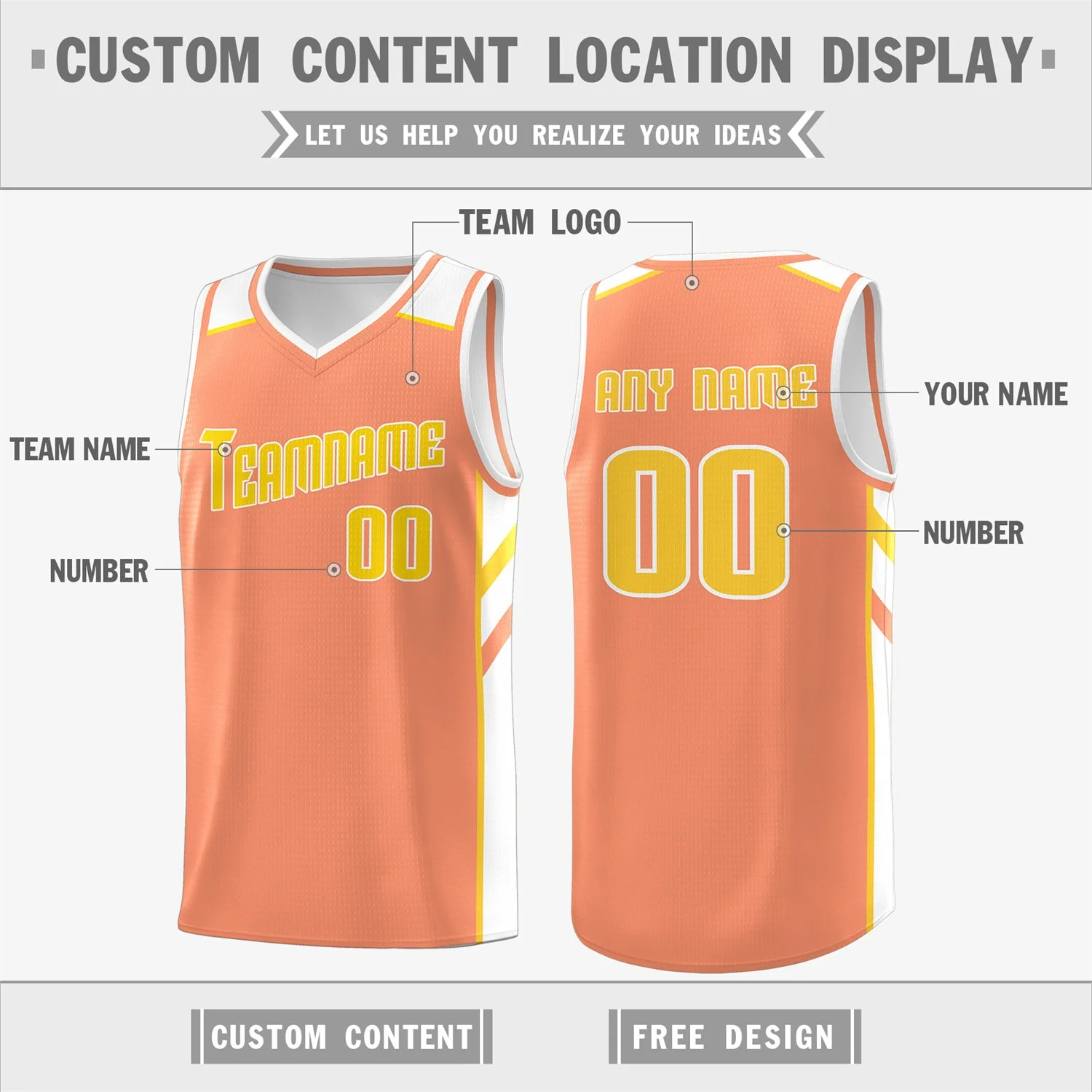 Custom Orange Yellow Classic Tops Men/Boy Athletic Basketball Jersey - Image 2