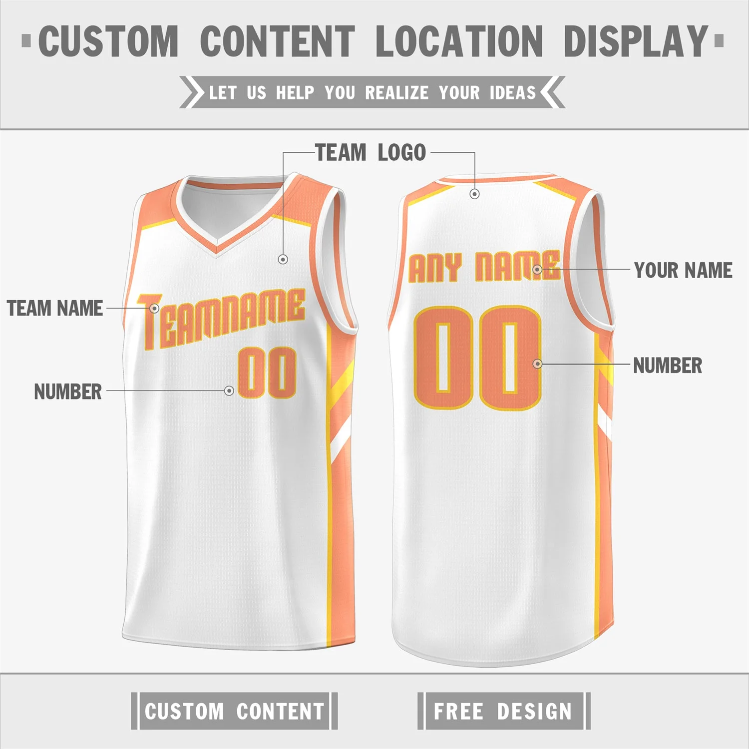 Custom White Orange Classic Tops Breathable Basketball Jersey - Image 2