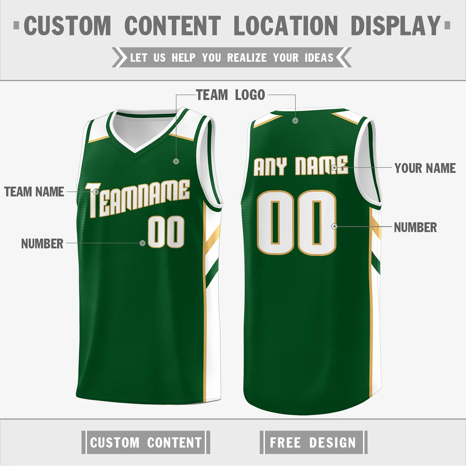 Custom Green White Classic Tops Fashion Sportwear Basketball Jersey - Image 2