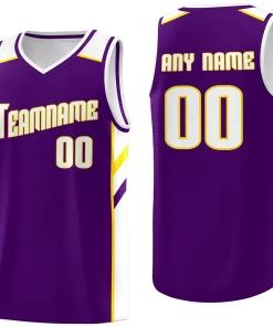 Custom Purple White-Yellow Classic Tops Men/Boy Athletic Basketball Jersey