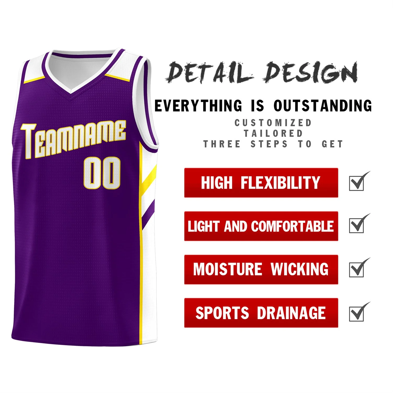 Custom Purple White-Yellow Classic Tops Men/Boy Athletic Basketball Jersey - Image 4