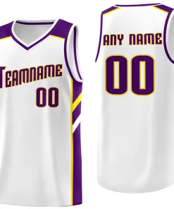 Custom White Purple-Yellow Classic Tops Breathable Basketball Jersey