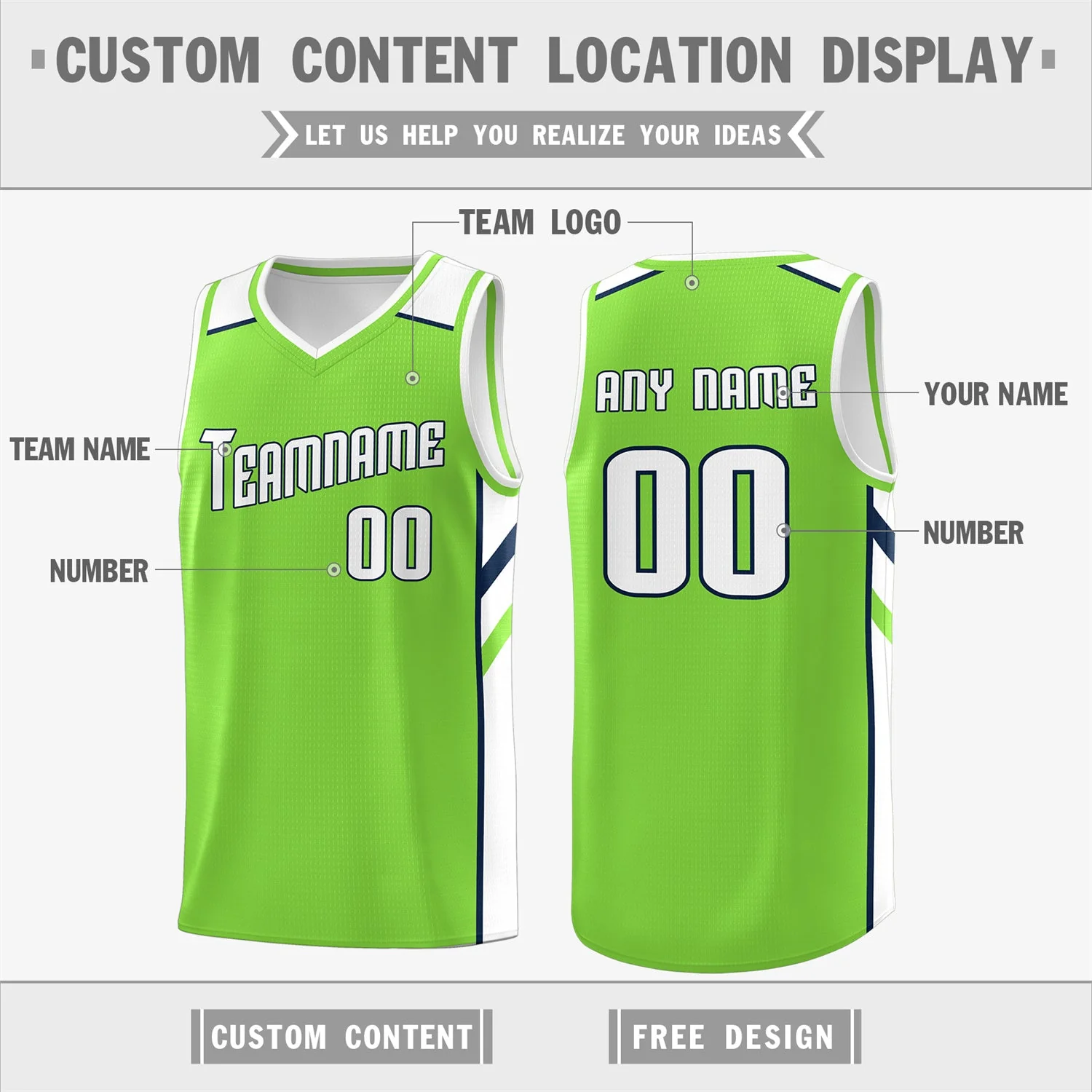 Custom Neon Green White Classic Tops Fashion Sportwear Basketball Jersey - Image 2