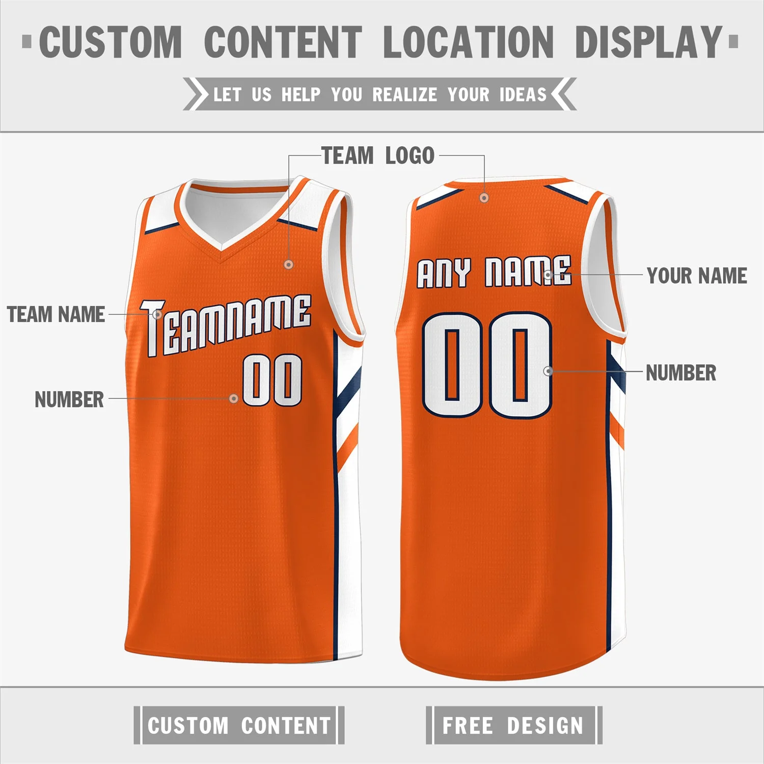 Custom Orange White Classic Tops Men/Boy Athletic Basketball Jersey - Image 2