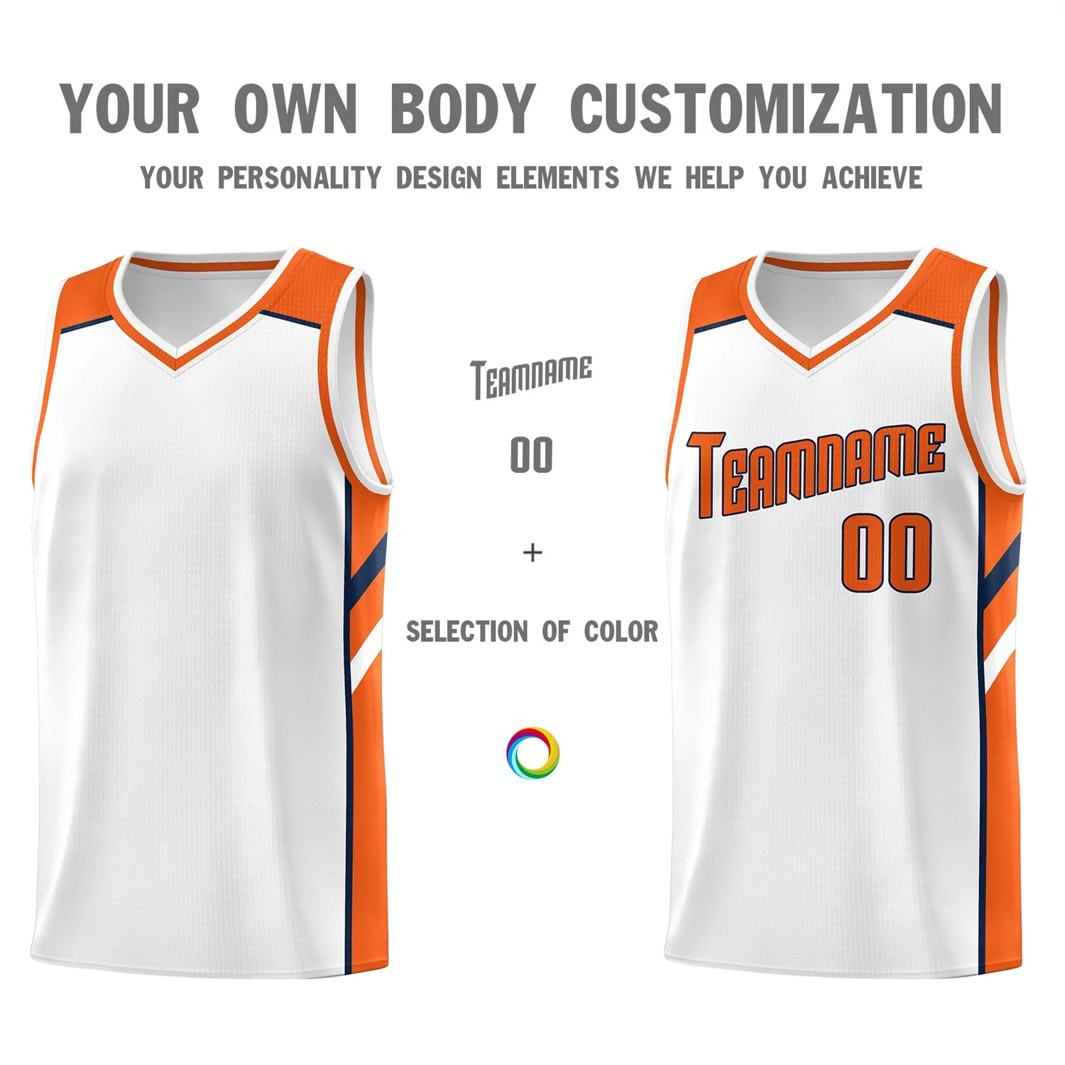 Custom White Orange-Navy Classic Tops Breathable Basketball Jersey - Image 3