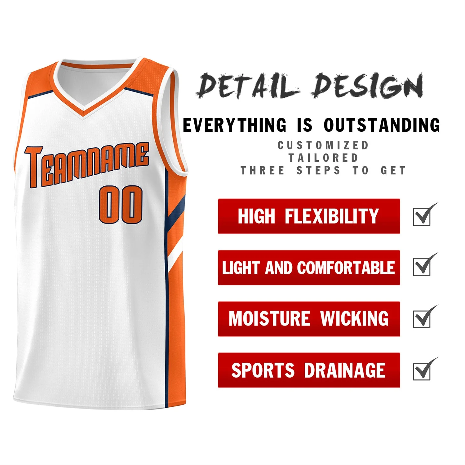 Custom White Orange-Navy Classic Tops Breathable Basketball Jersey - Image 4