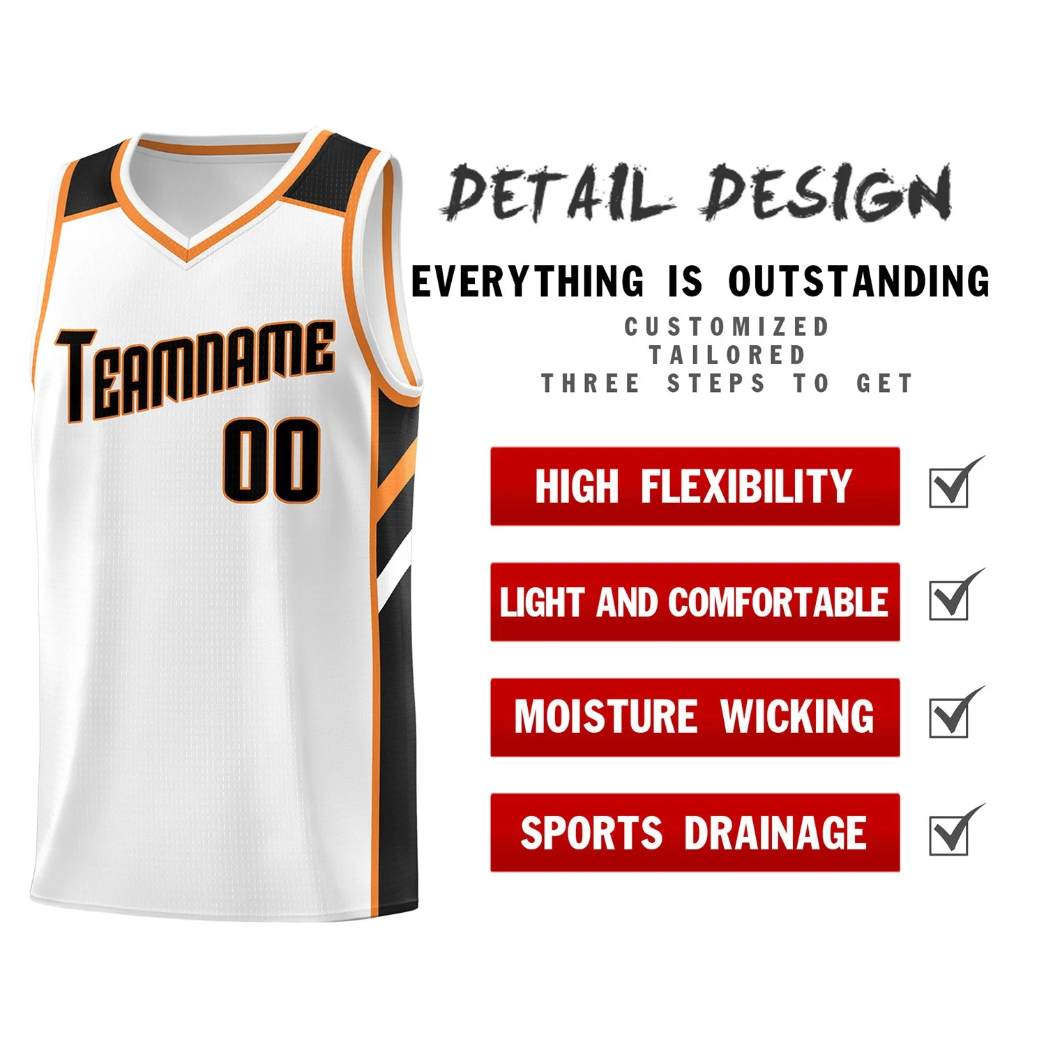 Custom White Black Orange Classic Tops Men/Boy Athletic Basketball Jersey - Image 4