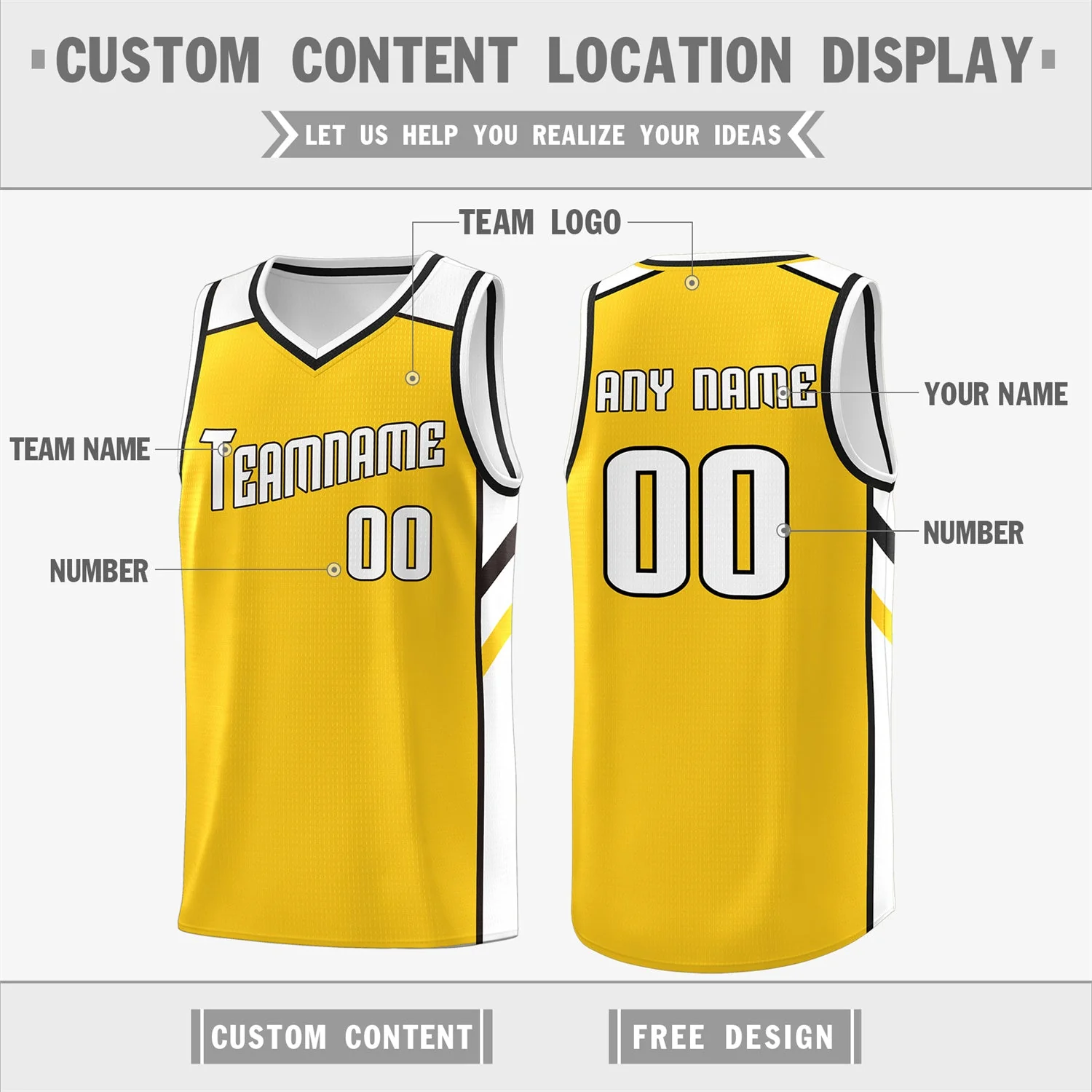 Custom Yellow White Classic Tops Breathable Basketball Jersey - Image 2