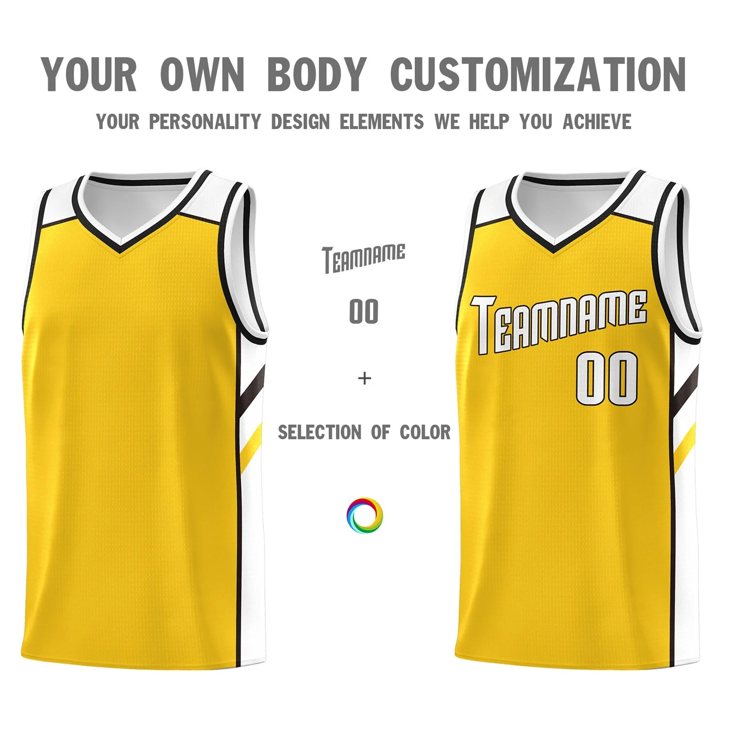 Custom Yellow White Classic Tops Breathable Basketball Jersey - Image 3