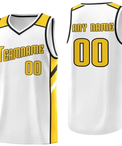 Custom White YellowClassic Tops Breathable Basketball Jersey
