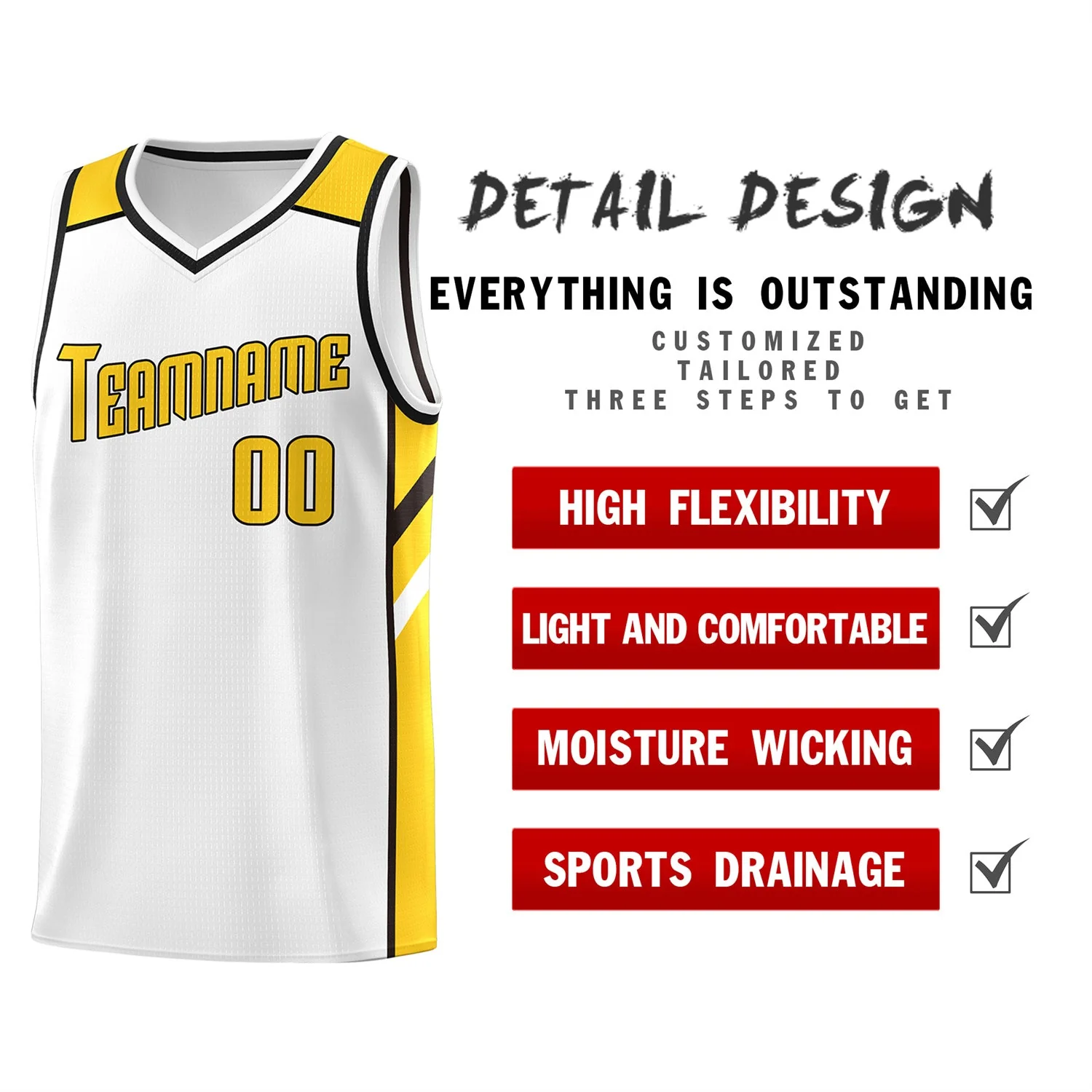 Custom White YellowClassic Tops Breathable Basketball Jersey - Image 4