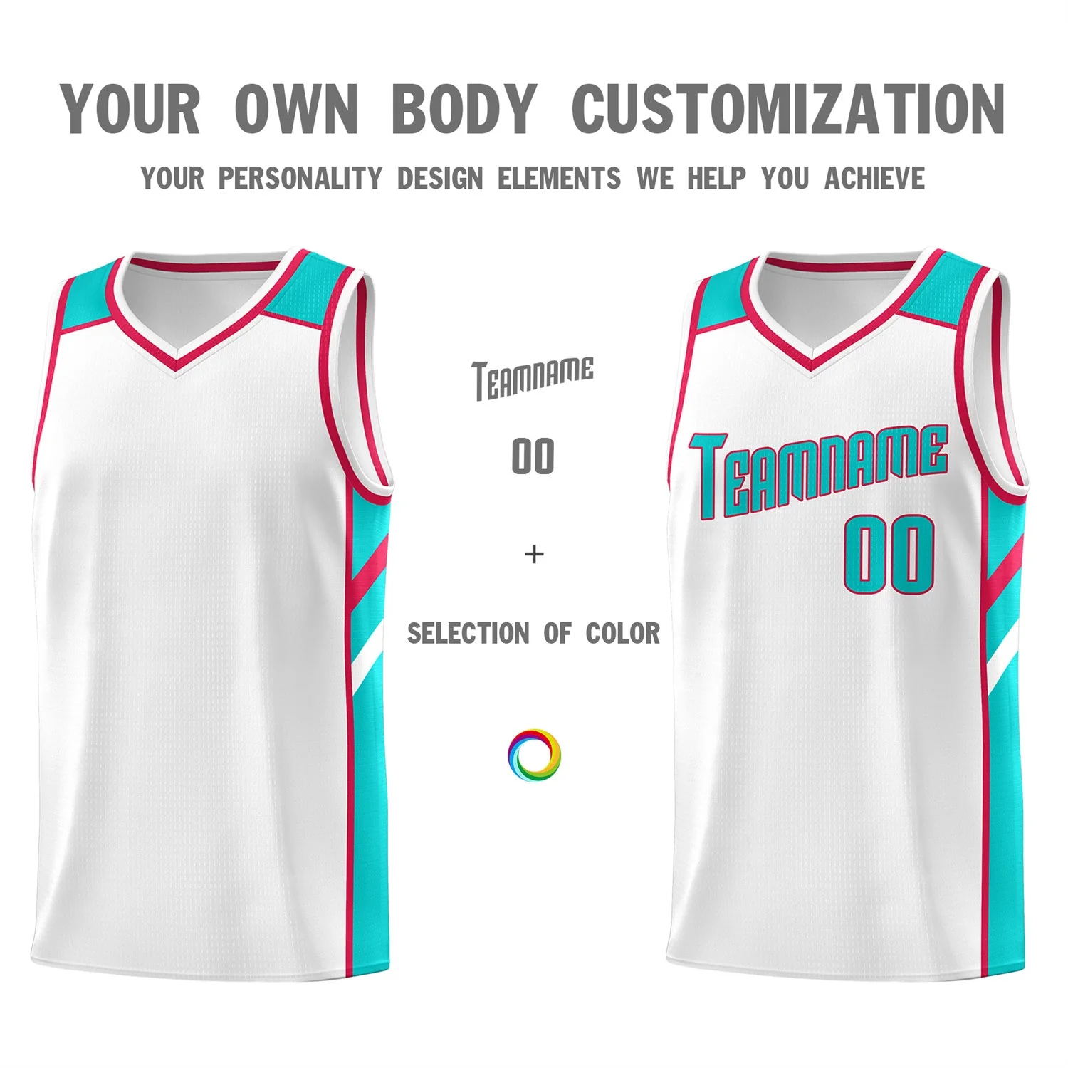 Custom White Light Green Classic Tops Breathable Basketball Jersey - Image 3