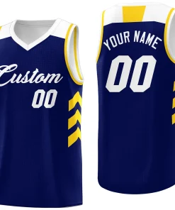 Custom Navy White-Yellow Classic Tops Mesh Sport Basketball Jersey