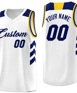 Custom White Navy-Yellow Classic Tops Fashion Sportwear Basketball Jersey