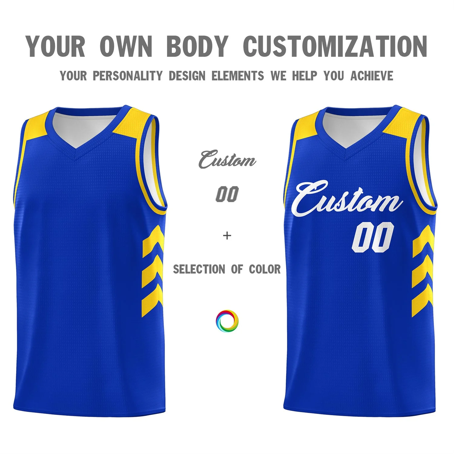 Custom Royal White-Yellow Classic Tops Mesh Sport Basketball Jersey - Image 3