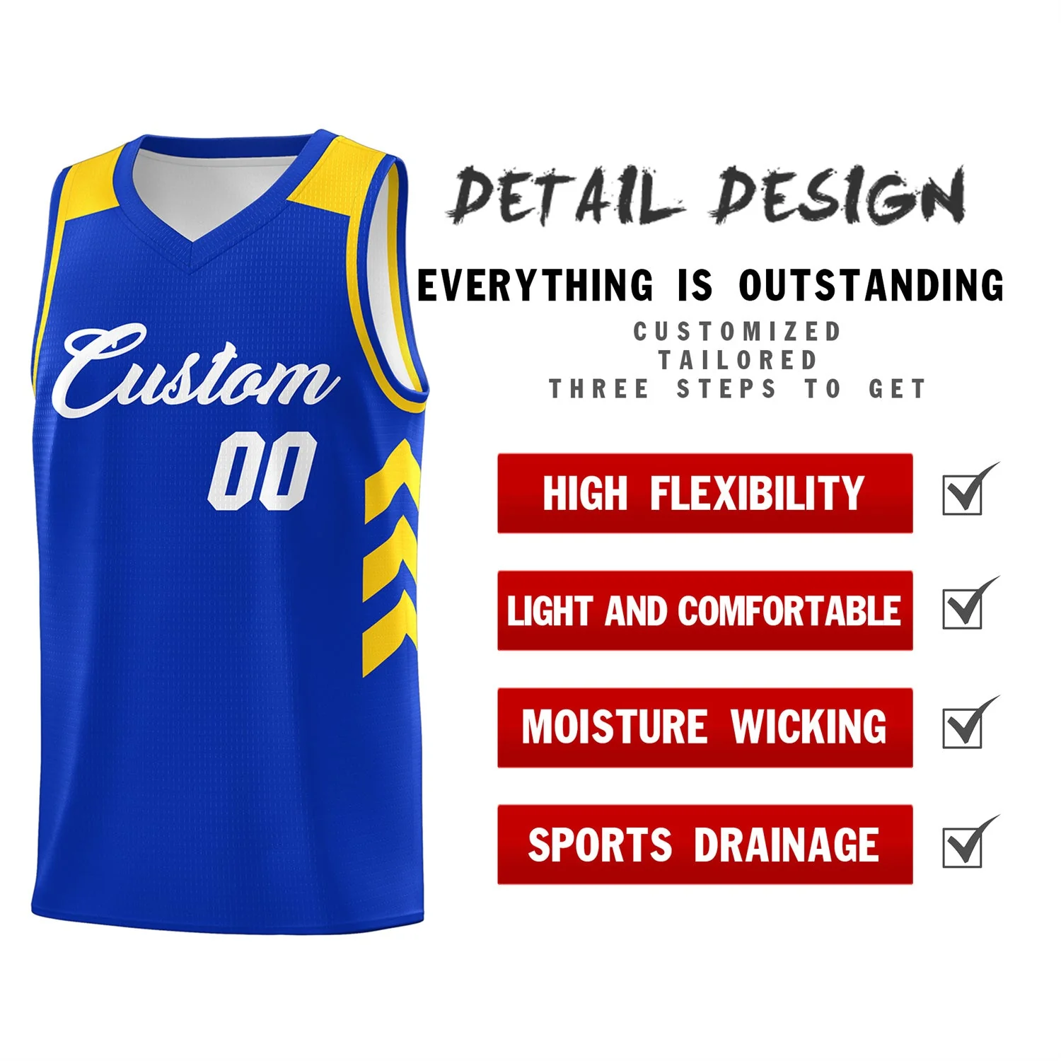 Custom Royal White-Yellow Classic Tops Mesh Sport Basketball Jersey - Image 4