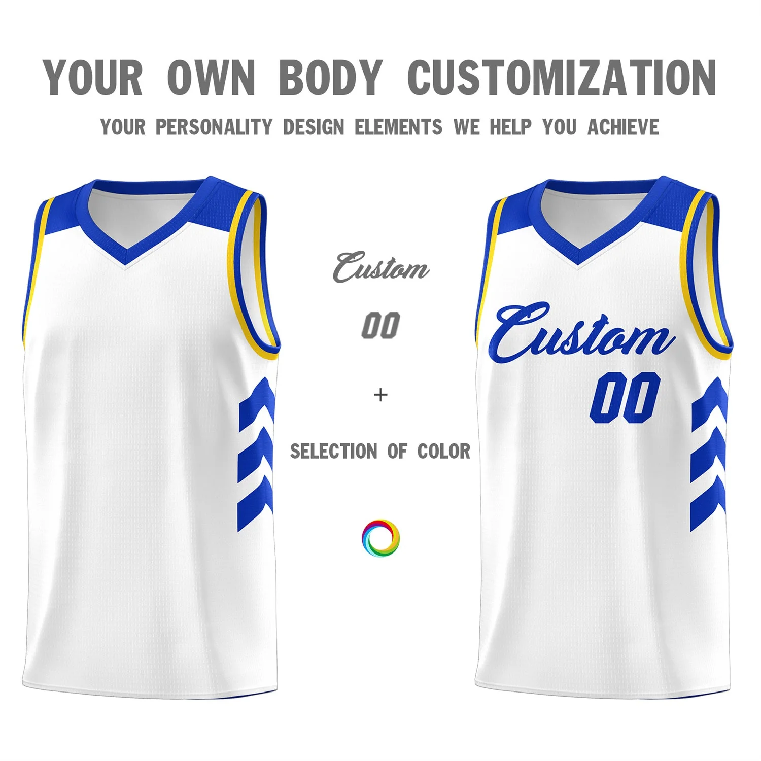 Custom White Royal-Yellow Classic Tops Fashion Basketball Jersey - Image 3