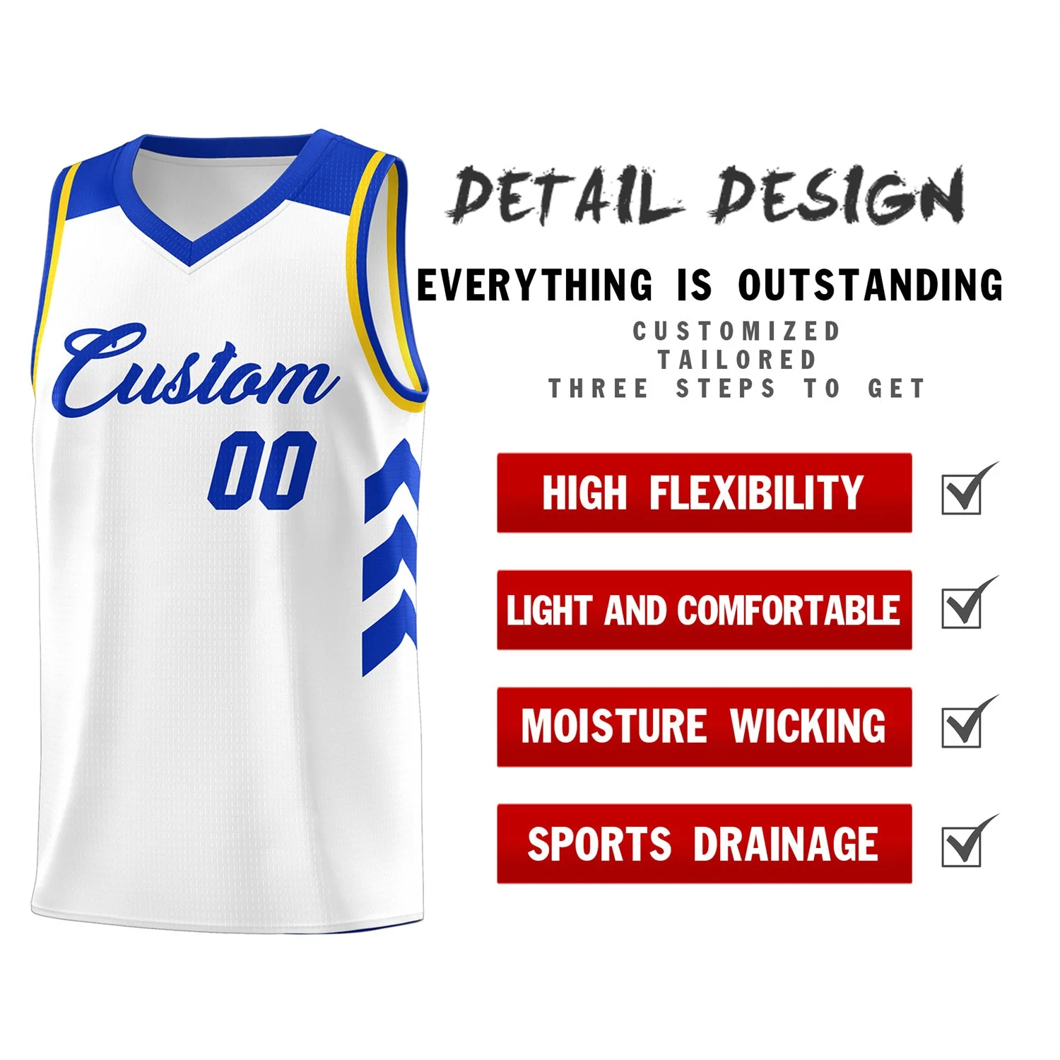 Custom White Royal-Yellow Classic Tops Fashion Basketball Jersey - Image 4