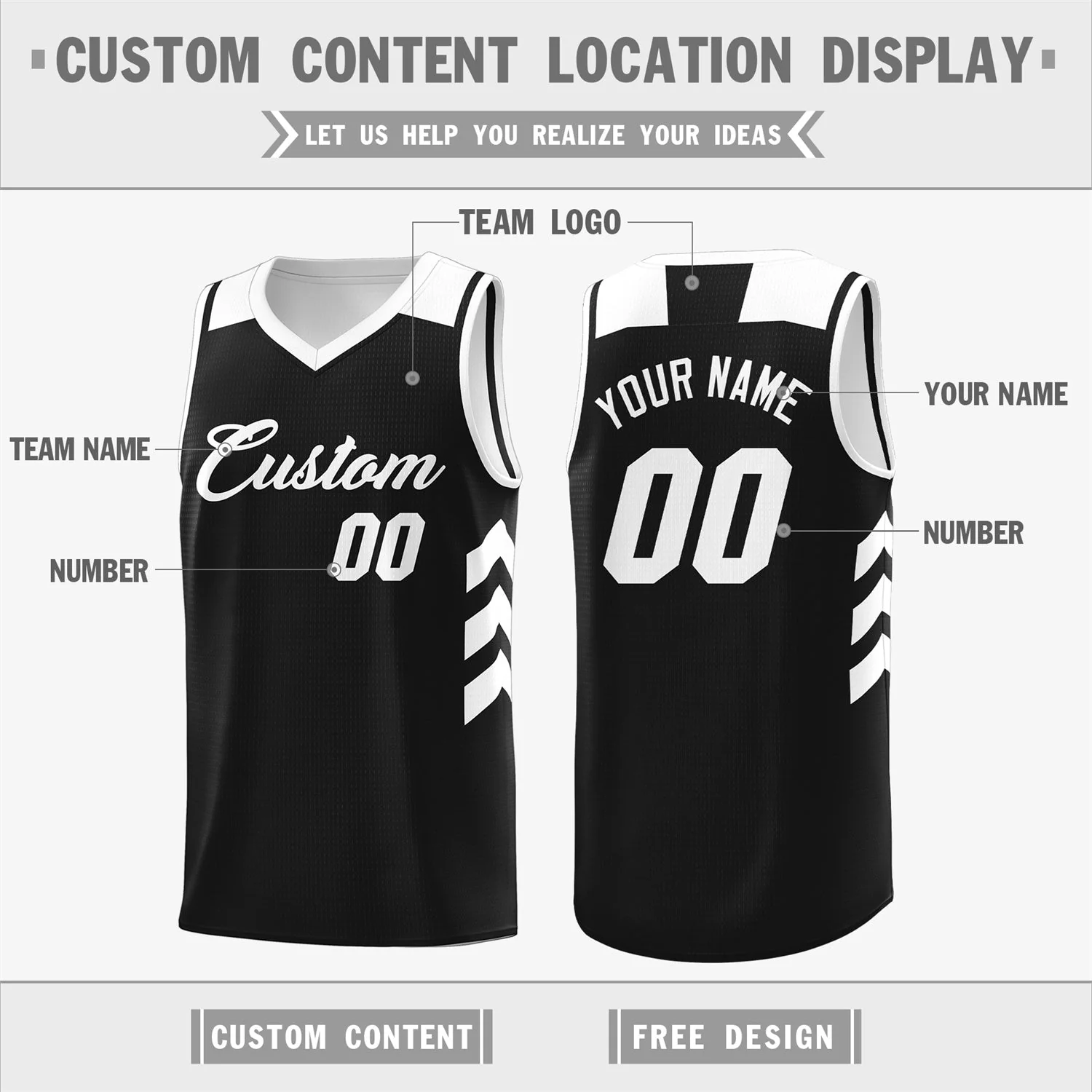 Custom Black White Classic Tops Mesh Sport Basketball Jersey - Image 2