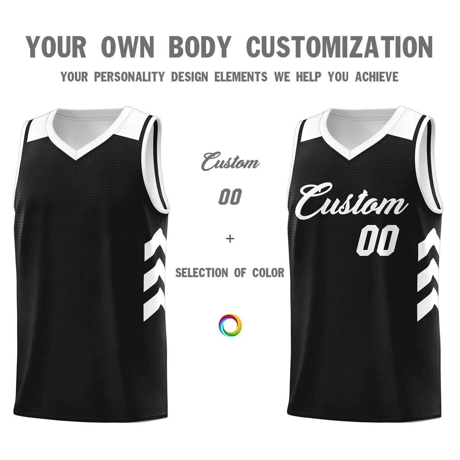 Custom Black White Classic Tops Mesh Sport Basketball Jersey - Image 3