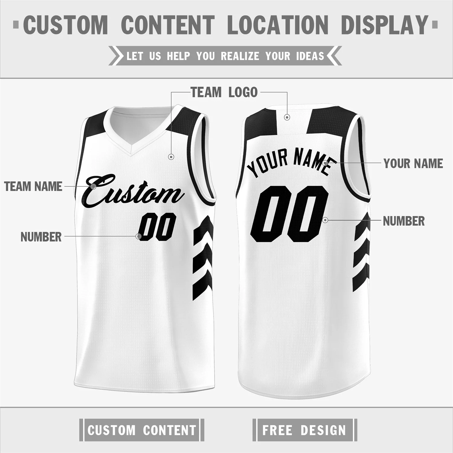 Custom White Black Classic Tops Mesh Sport Basketball Jersey - Image 2