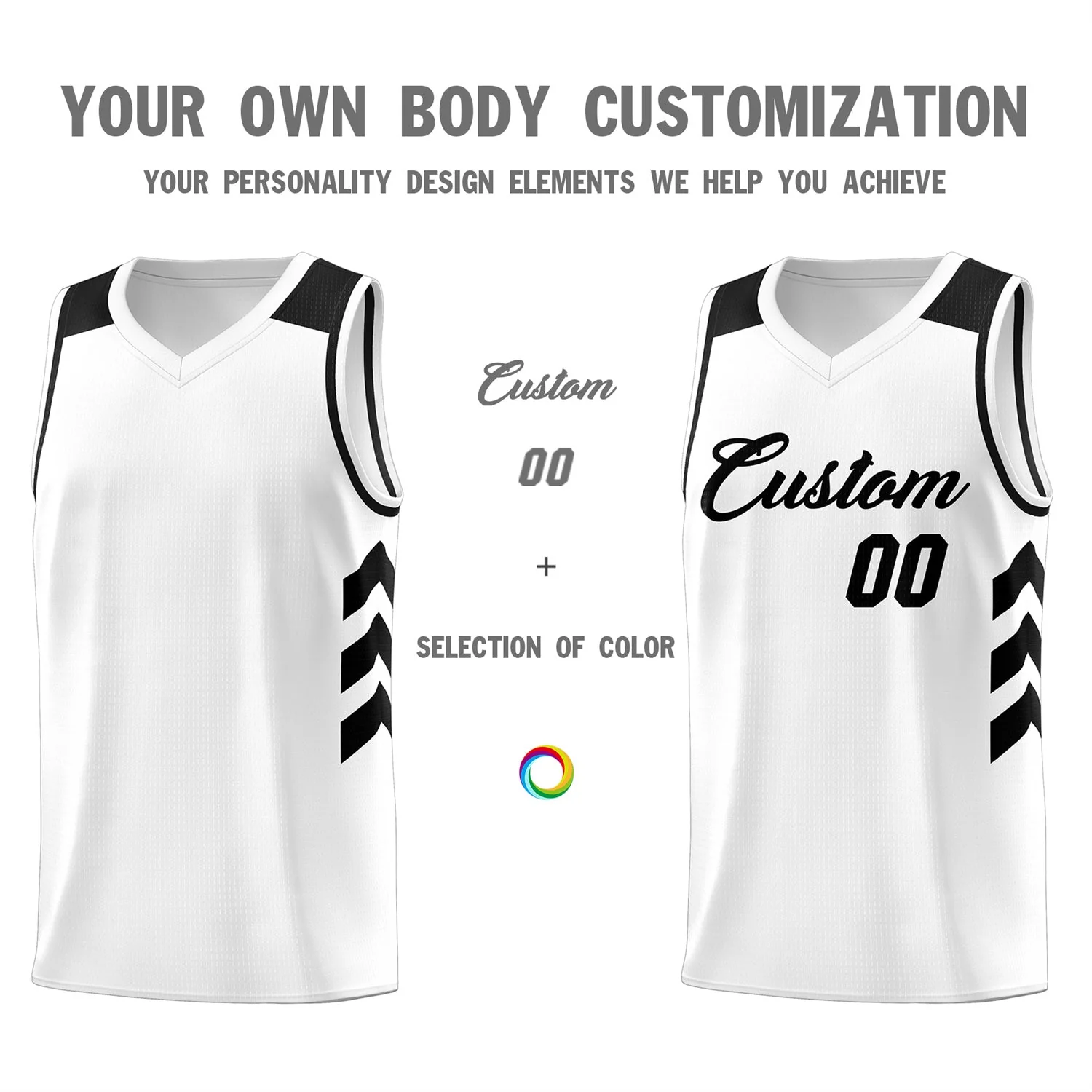 Custom White Black Classic Tops Mesh Sport Basketball Jersey - Image 3