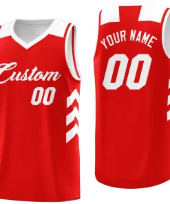 Custom Red White Classic Tops Mesh Sport Basketball Jersey