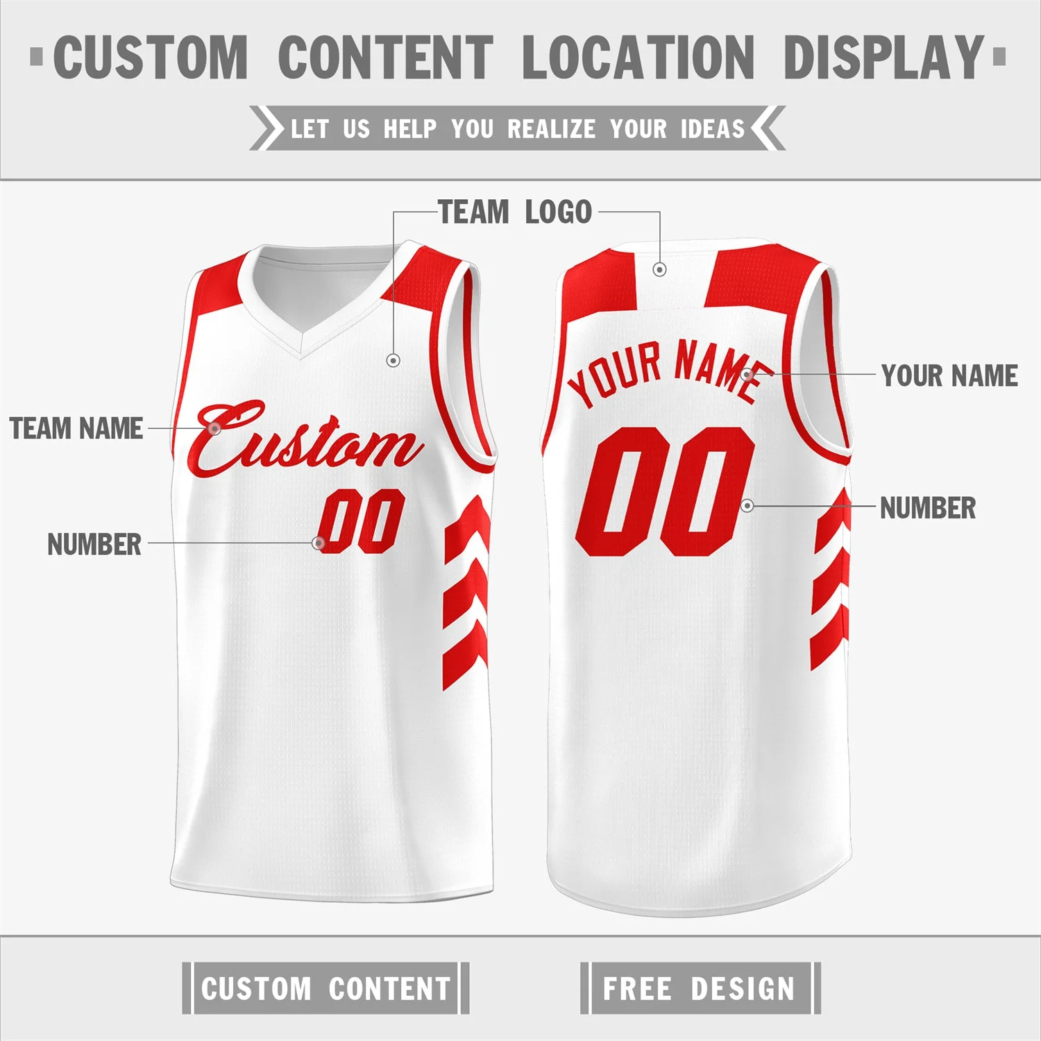 Custom White Red Classic Tops Fashion Sportwear Basketball Jersey - Image 2