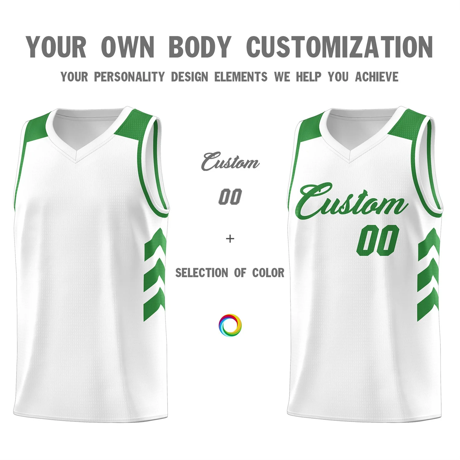 Custom White Green Classic Tops Fashion Sportwear Basketball Jersey - Image 3