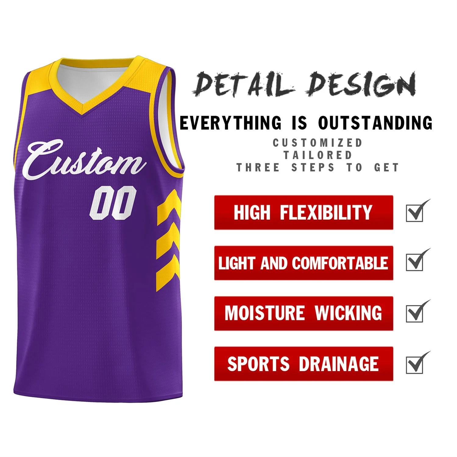 Custom Purple White-Yellow Classic Tops Mesh Sport Basketball Jersey - Image 4