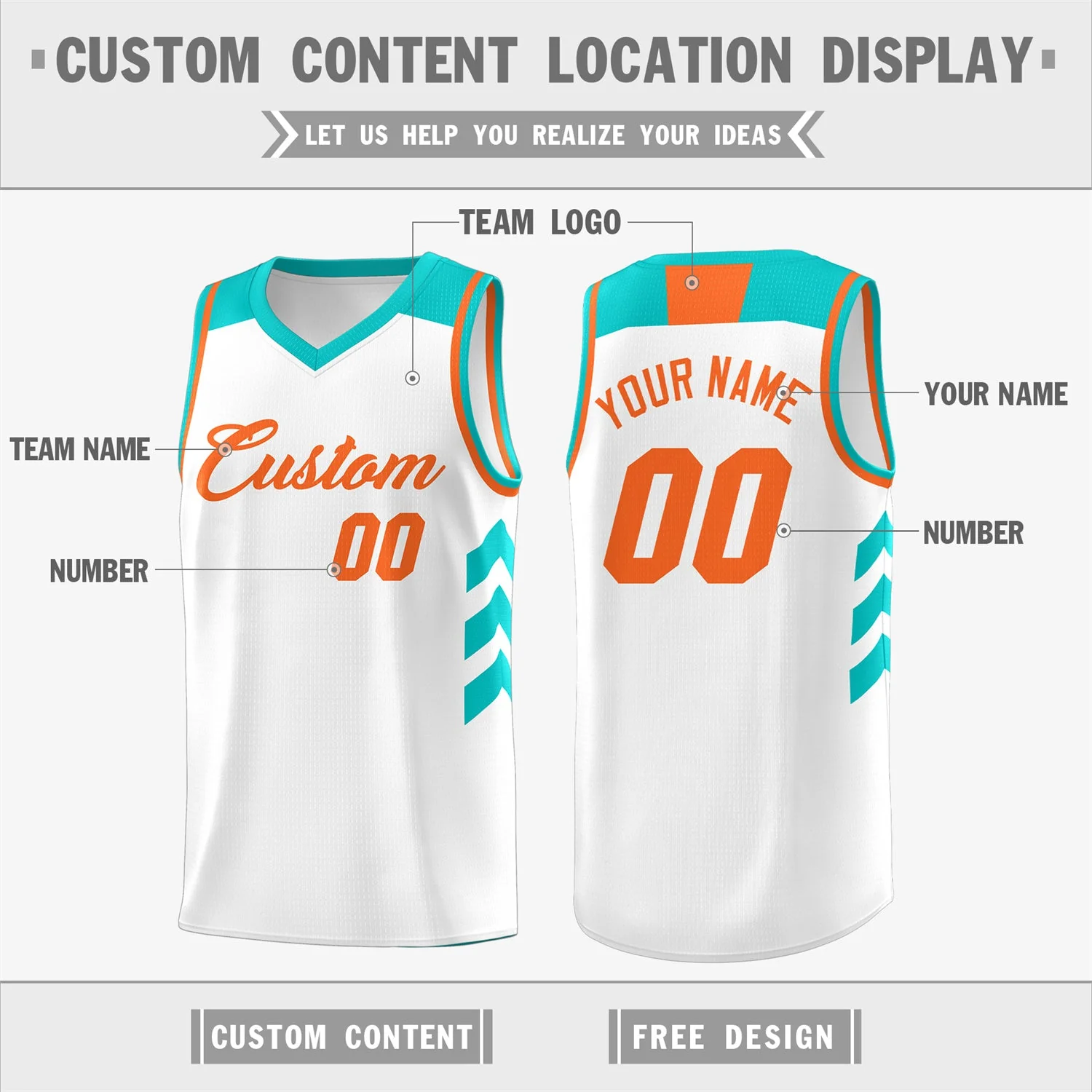 Custom White Orange Classic Tops Fashion Sportwear Basketball Jersey - Image 2