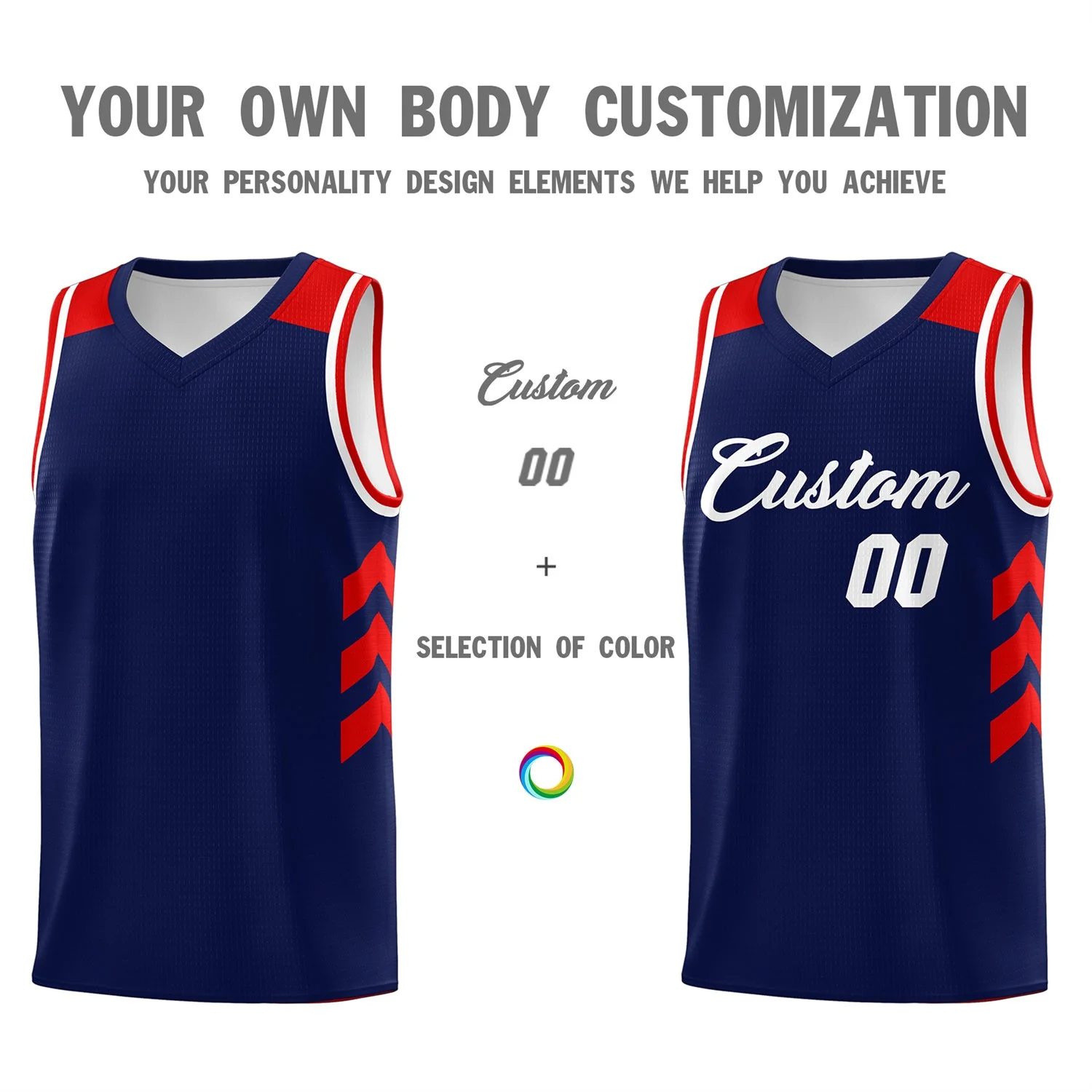 Custom Navy White-Red Classic Tops Sport Basketball Jersey - Image 3