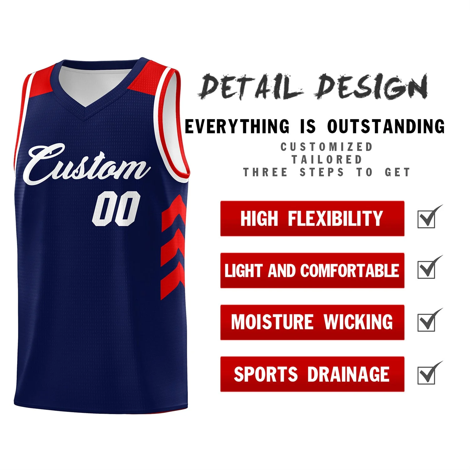 Custom Navy White-Red Classic Tops Sport Basketball Jersey - Image 4