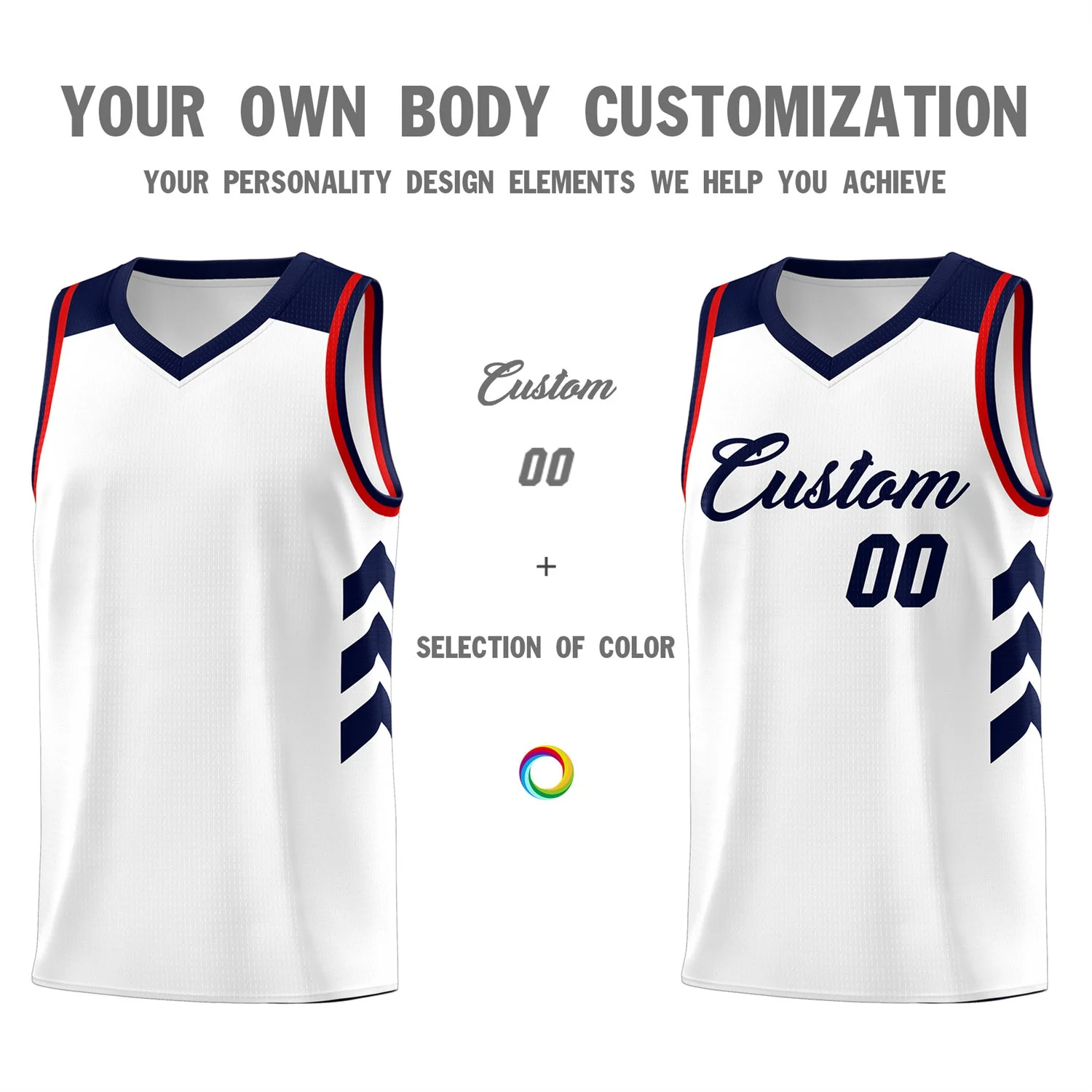 Custom White Navy-Red Classic Tops Fashion Sportwear Basketball Jersey - Image 3