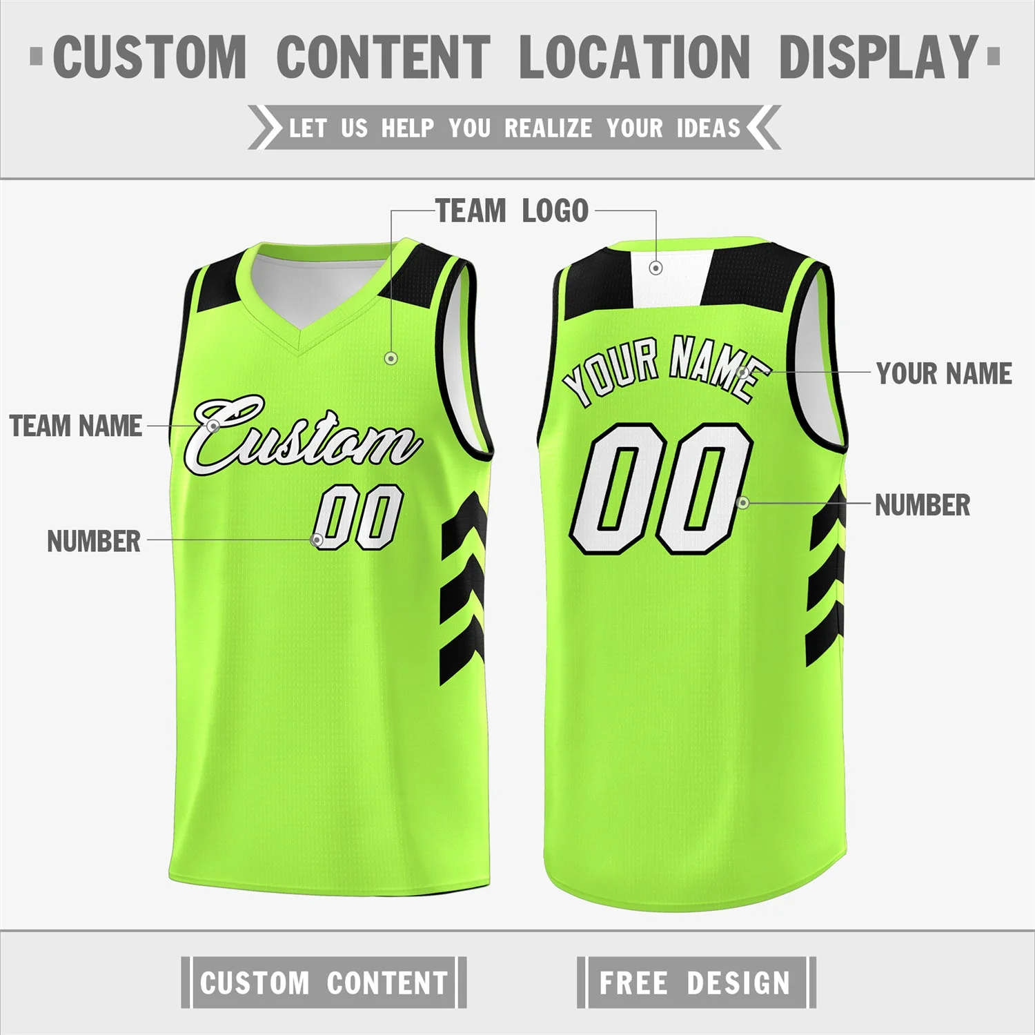 Custom Neon Green White-Black Classic Tops Mesh Sport Basketball Jersey - Image 2