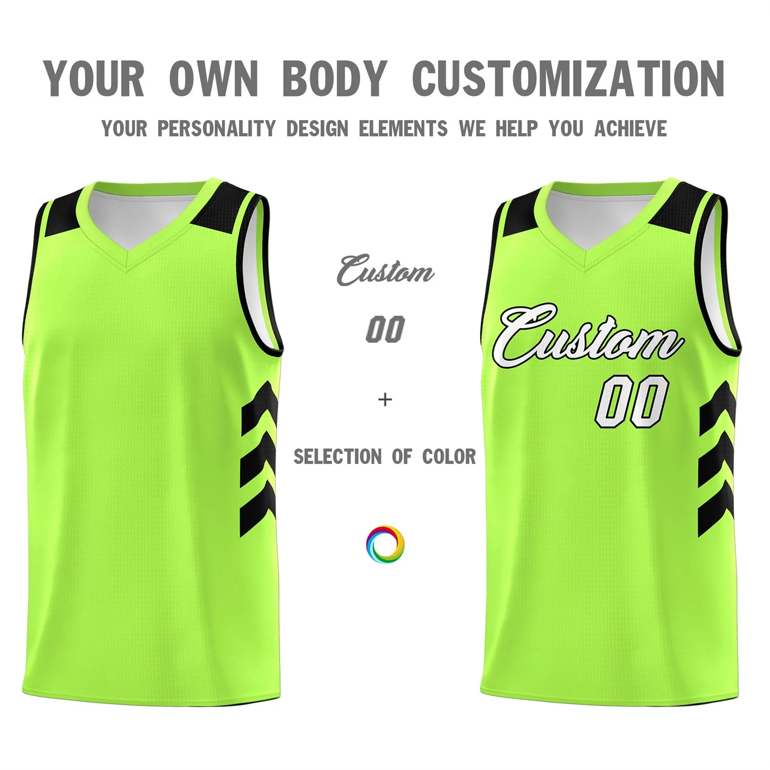 Custom Neon Green White-Black Classic Tops Mesh Sport Basketball Jersey - Image 3