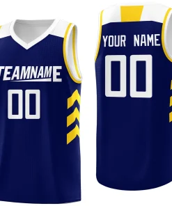 Custom  Navy White-Yellow Classic Tops Mesh Sport Basketball Jersey