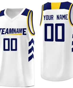 Custom White Navy-Yellow Classic Tops Mesh Sport Basketball Jersey
