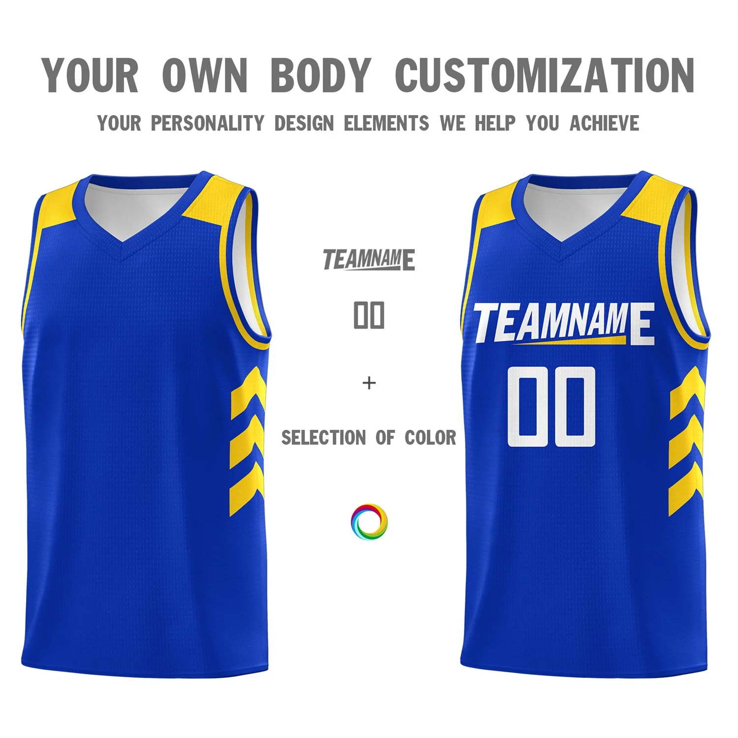 Custom Royal White-Yellow Classic Tops Men Casual Basketball Jersey - Image 3