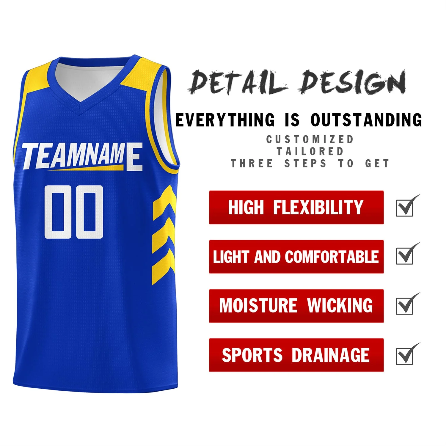 Custom Royal White-Yellow Classic Tops Men Casual Basketball Jersey - Image 4