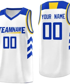 Custom White Yellow-Royal Classic Tops Mesh Sport Basketball Jersey