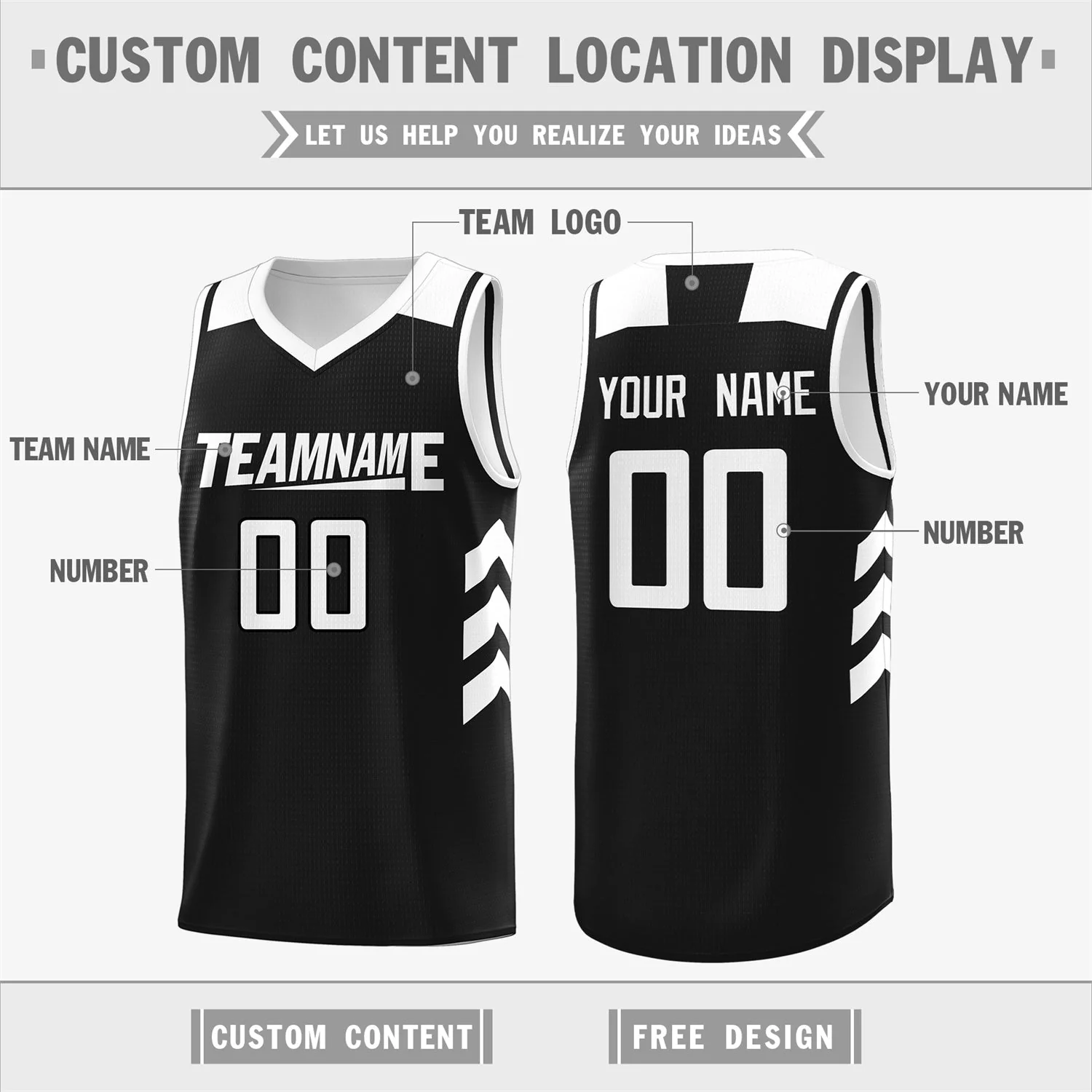 Custom Black White Classic Tops Mesh Sport Basketball Jersey - Image 2