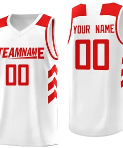 Custom White Red Classic Tops Mesh Sport Basketball Jersey