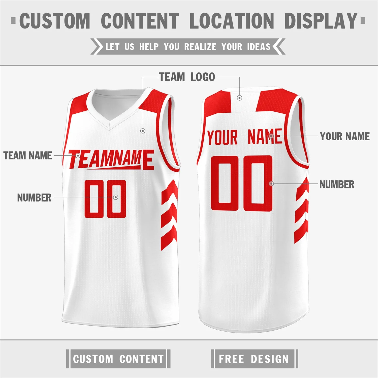 Custom White Red Classic Tops Mesh Sport Basketball Jersey - Image 2