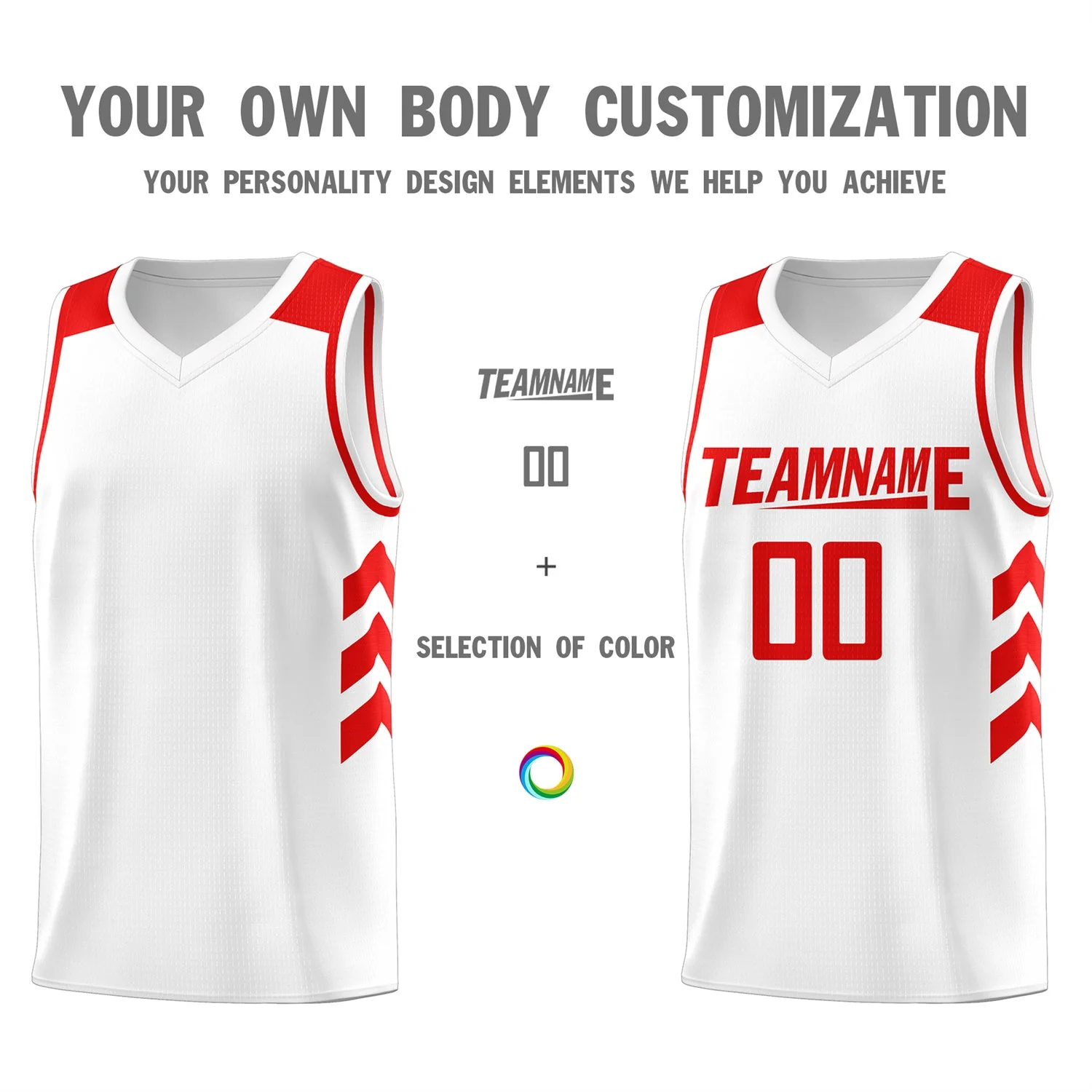 Custom White Red Classic Tops Mesh Sport Basketball Jersey - Image 3