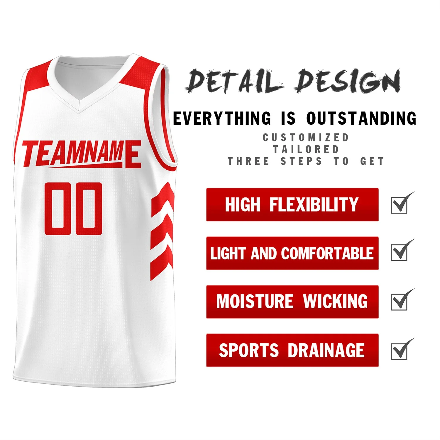 Custom White Red Classic Tops Mesh Sport Basketball Jersey - Image 4